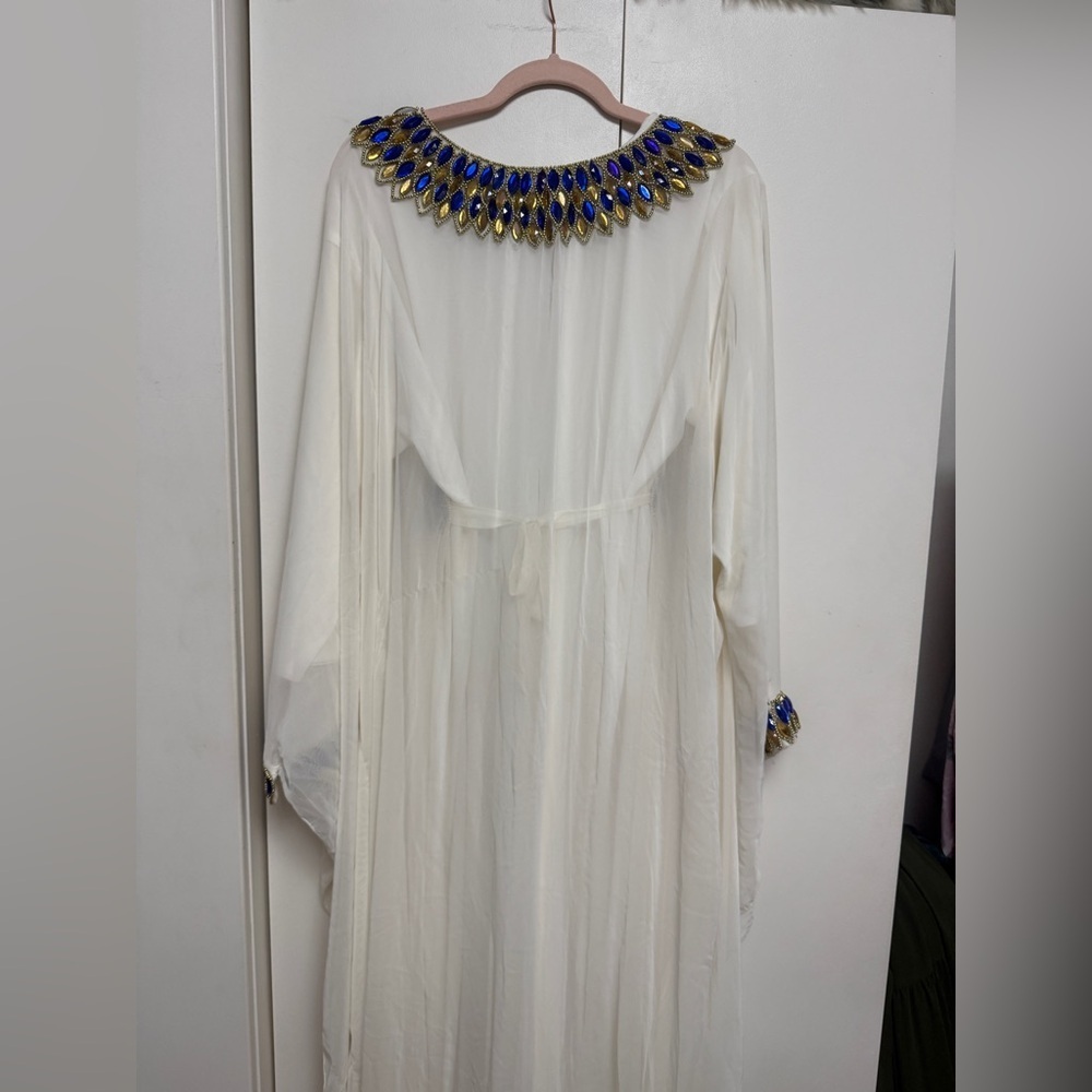 Embellished Ivory Maxi Dress with Blue & Gold Accents - Picture 7 of 7